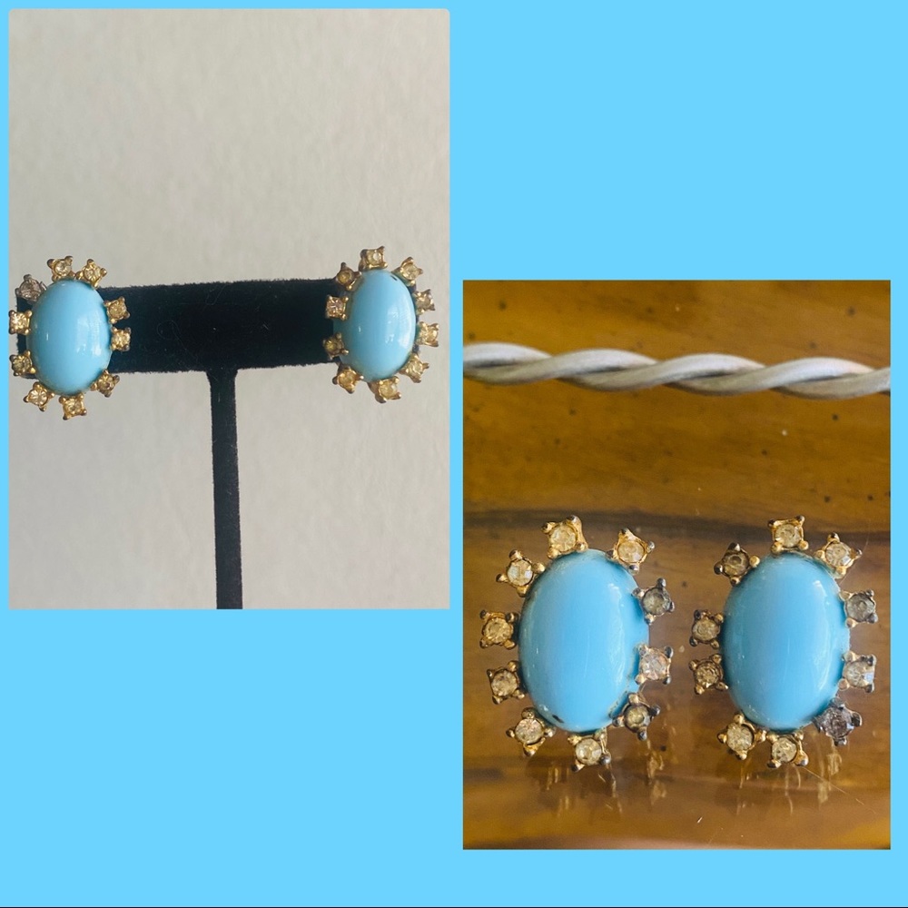 Vintage Marvella Blue Rhinestone Clip on Earrings